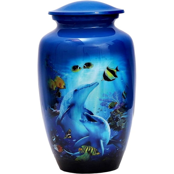 Ruzioon Blue Metal Cremation Urn with Blue Interior