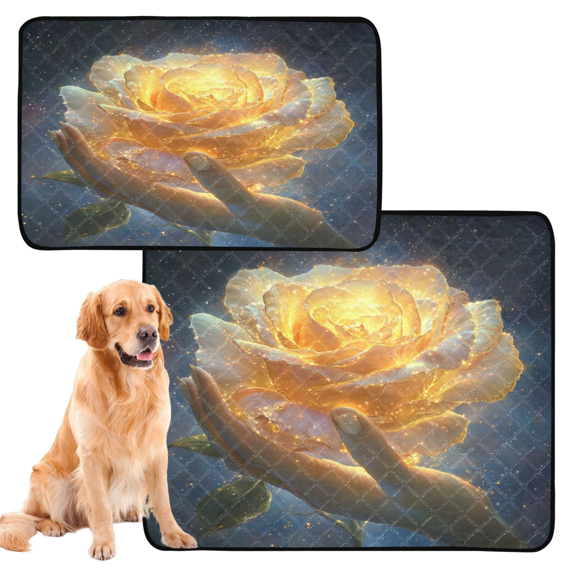 Qxltty White Gold Rose Cat litter Pads Pet Set of 3 Diaper Mats Center Anti-leakage Layer Absorbent Soft and Comfortable