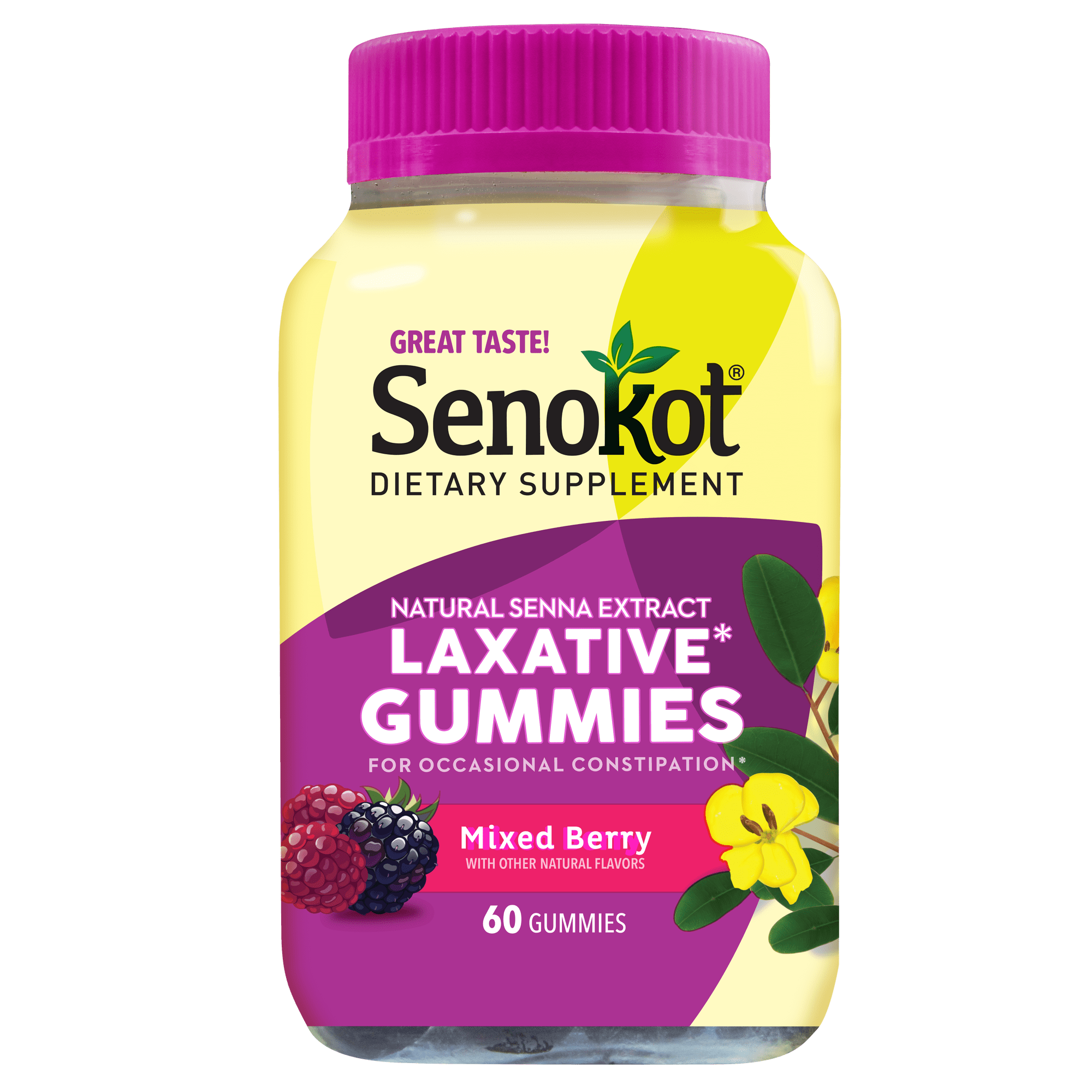 Senokot Dietary Supplement Laxative Gummies, Mixed Berry Flavor, 60 Count