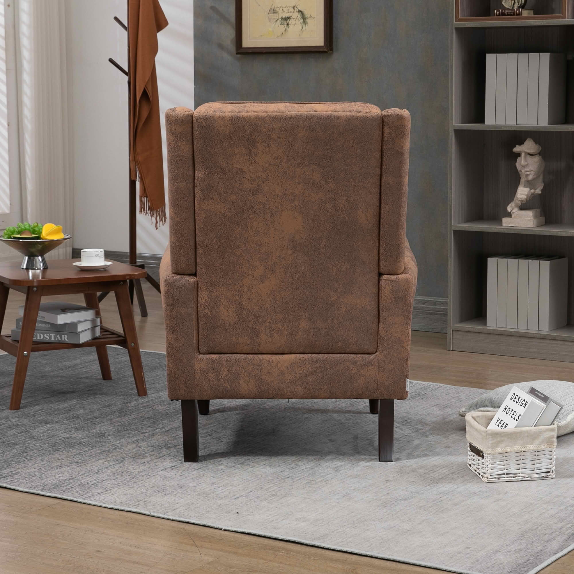 MAYEERTY 29.33-Inch PU Leather Wood Frame Accent Armchair, Modern Lounge Chair with Sturdy Rubber Wood Legs