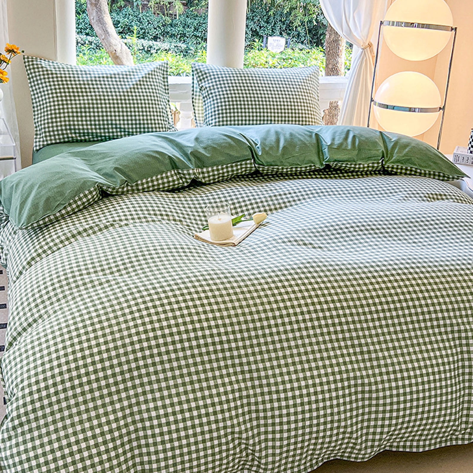 Bedding Sets Queen - Green Polyester Bed Sheets, 4 Piece Duvet Cover Set, Soft Wrinkle Resistant, Easy Care