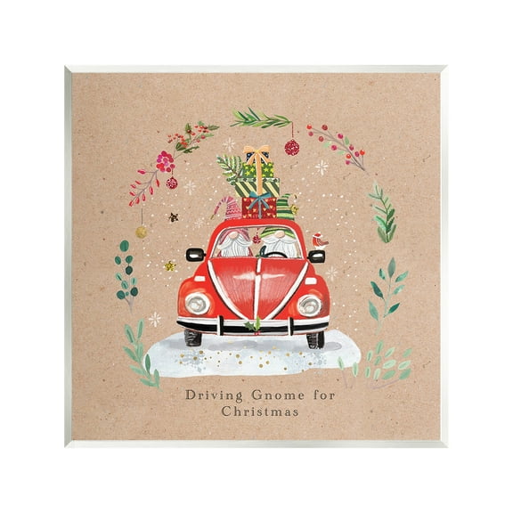 Stupell Industries Driving Gnome For Christmas Holiday Painting Unframed Art Print Wall Art, 12 x 12