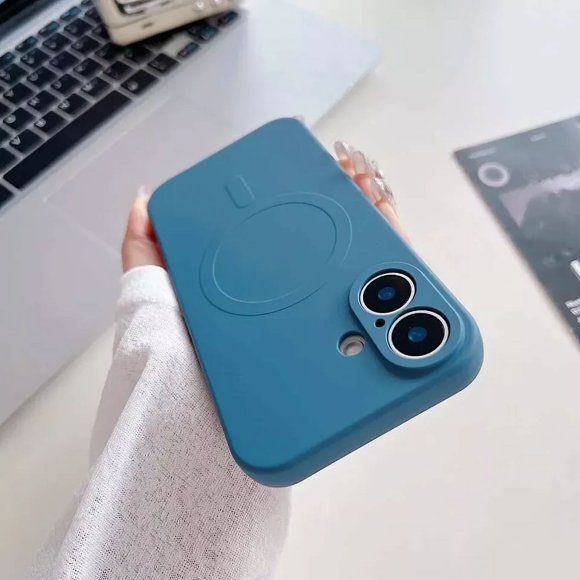 For Apple iPhone 16 Plus Magnetic Case with HaloLock Shockproof Protective Silicone Cover - Blue