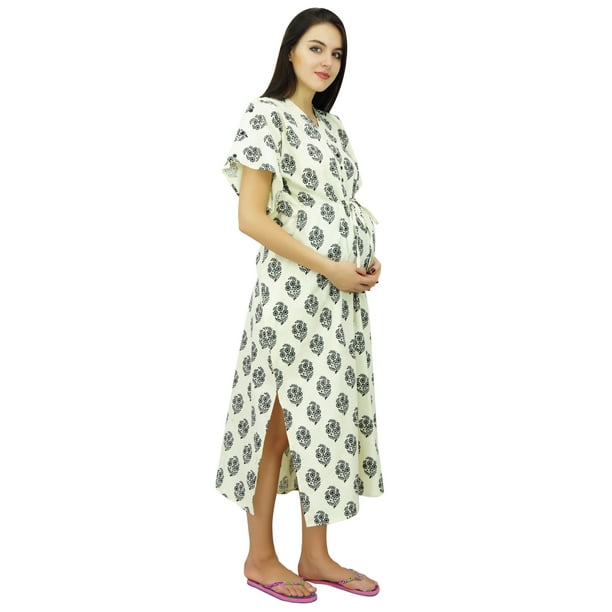 Bimba Nursing Cotton Kaftan Front Buttons Maternity Night Wear Caftan