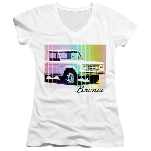 Ford Bronco Retro Rainbow Junior Women's V-Neck T-Shirt White