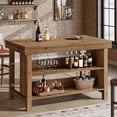 thumbnail image 1 of TRIBEWOOD 55-Inch Solid Wood Bar Table, 3-Tier Farmhouse Home Bar Unit with Open Storage Shelves, Rectangular Counter Height Pub Table for Kitchen, Dining Room, Basement, Brown, 1 of 7