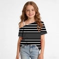 thumbnail image 4 of Mifsaly Kids Girls Cold Shoulder Tops Striped Short Sleeve T-Shirts Comfortable Off The Shoulder Casual Summer Tee Blouse, 4 of 9