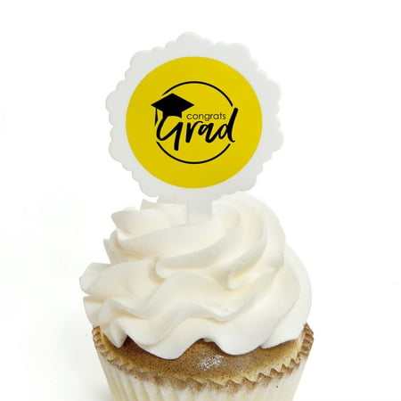 Yellow Grad - Best is Yet to Come - Cupcake Picks with Stickers -  Yellow Graduation Party Cupcake Toppers - 12