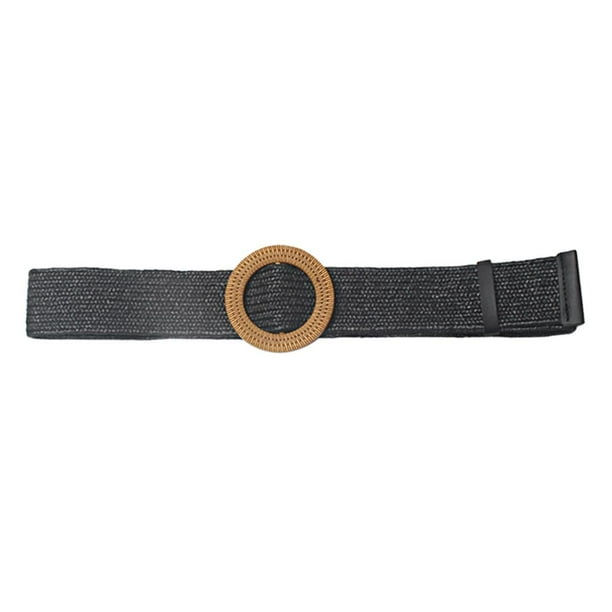 Cinturón elástico para mujer, cinturón de vestir trenzado con hebilla ajustable. Negro