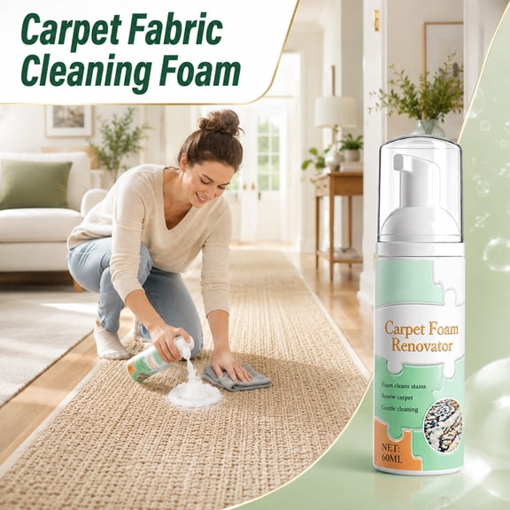 Waterless Carpet Foam Stain Remover , Carpet Cleaner Spray, Foaming Cleaning Solution, Dry Carpet Cleaner for Car Interior, Couch, Rugs & Upholstery (1pcs-60ml)
