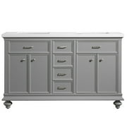 Charlotte 60" Double Vanity in Grey with Carrara Quartz Stone Top without Mirror