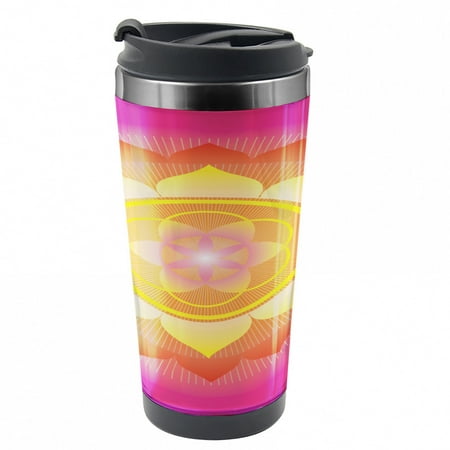 

Lotus Travel Mug Lotus Planet Astral Cosmic Steel Thermal Cup 16 oz by Ambesonne