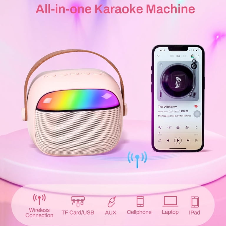 Kinglucky TOP Mini Karaoke Machine For Kids Adults With 1 Year Sing APP Premium (14M+ Songs), Portable Bluetooth Speaker With 2 Wireless Microphone, Christmas Birthday Gifts For Girls 3-12+ Beige For Sale