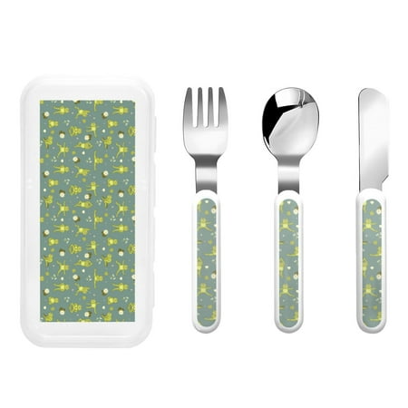 

Gaeub Cute Yoga Frogs Print 3-Piece Children Knife Spoon Fork Set Stainless Steel Child Flatware Set Kids Utensils Set with Case for Lunch Box (Fork Spoon Knife Combo)
