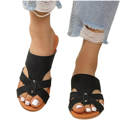 

YanHoo Clearance Boho Slide Sandals for Women Girls Dressy Low Wedge Sandal Casual Open Toe Flat Sandals Summer Beach Slip on Sandals Platform Sandals