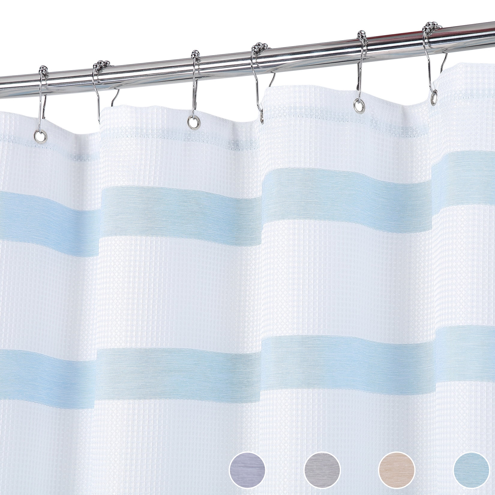 Haperlare Striped Shower Curtain 35'W x 72'L Waffle Weave Textured Heavy Weight Shower Curtain for Bathroom Water Resistant Hotel Luxury, Teal
