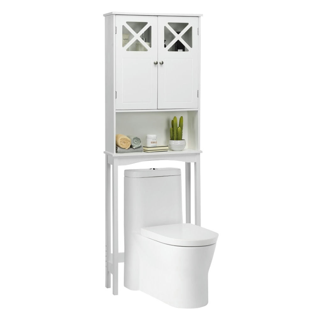 Finihen Toilet Storage Cabinet, Bathroom Cabinet Organizer, 2-Door Over The Toilet Bathroom Storage Cabinet with Adjustable Shelf, for Bathroom, White