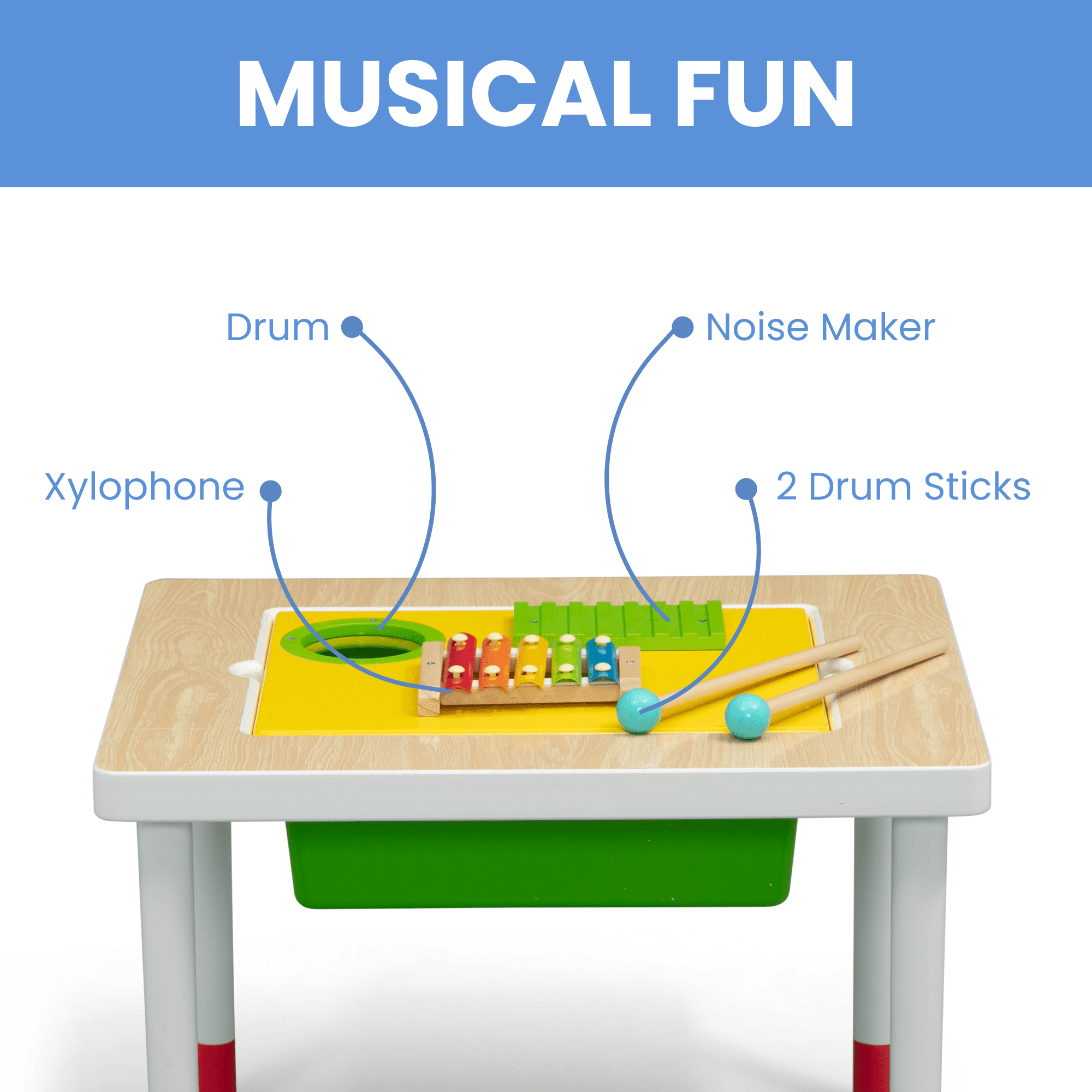 Delta Children Compact Play & Learn Sensory Table – Includes Musical Instruments - Use for Sand Play, Sensory, or Activity, White/Natural