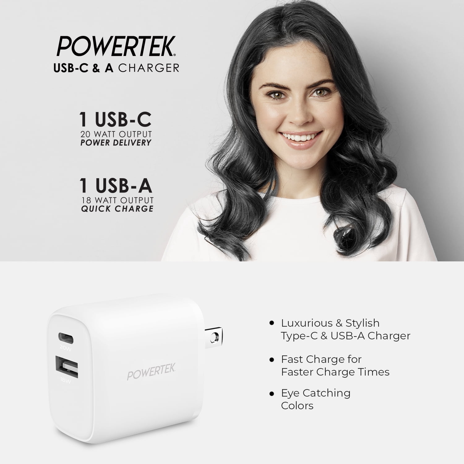 Liquipel Powertek Woven 20W Combo Wall Charger - White