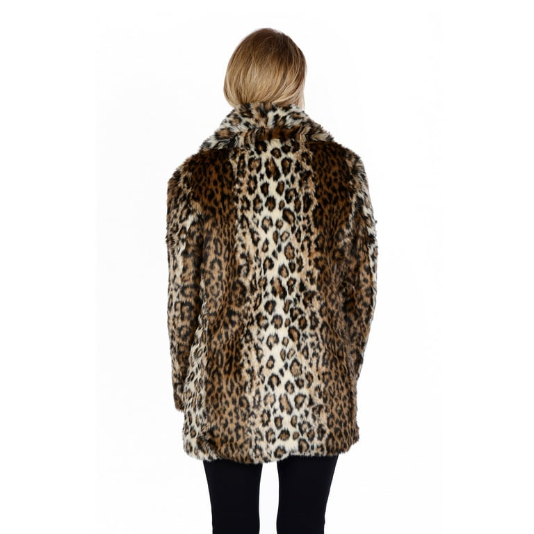 Women s Leopard Faux Fur Blazer Coat Walmart