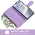 thumbnail image 3 of Compatible with Samsung Galaxy S24 Plus/S25 Plus S24+ S25+ 5G Wallet Phone Case and Tempered Glass Screen Protector Flower Faux Leather Flip Credit Card Holder Stand Zipper Cell Cover Women Purple, 3 of 9