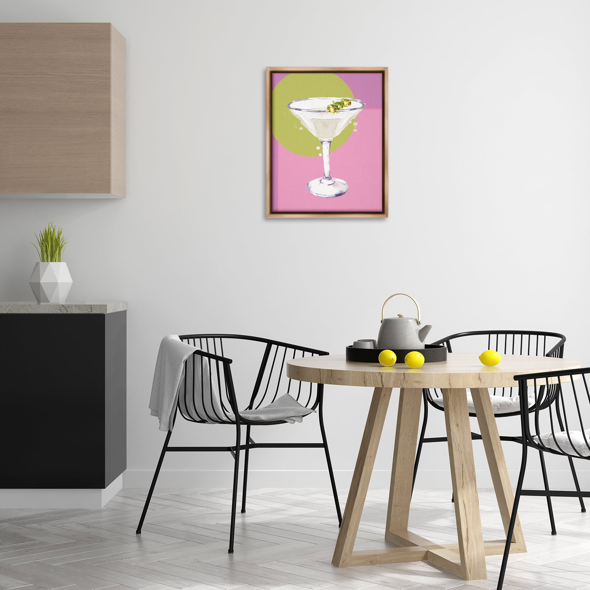 Stupell Industries Olive Martini Cocktail Food & Beverage Painting Brown Floater Framed Canvas Art Print Wall Art, 17 x 21