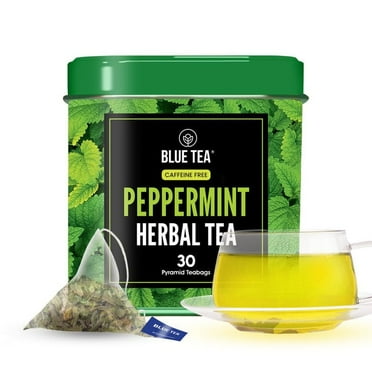 BLUE TEA - Peppermint Tea - 30 Count - Pyramid Plant Based Tea Bag | Herbal Tea - Caffeine Free - Refreshing Tea | Tin Pack