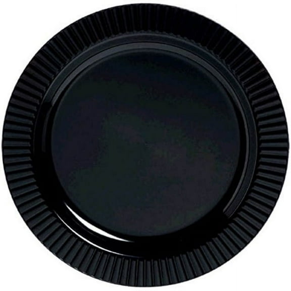 amscan Jet Round Premium Plastic Plates, 7 1/2", Black