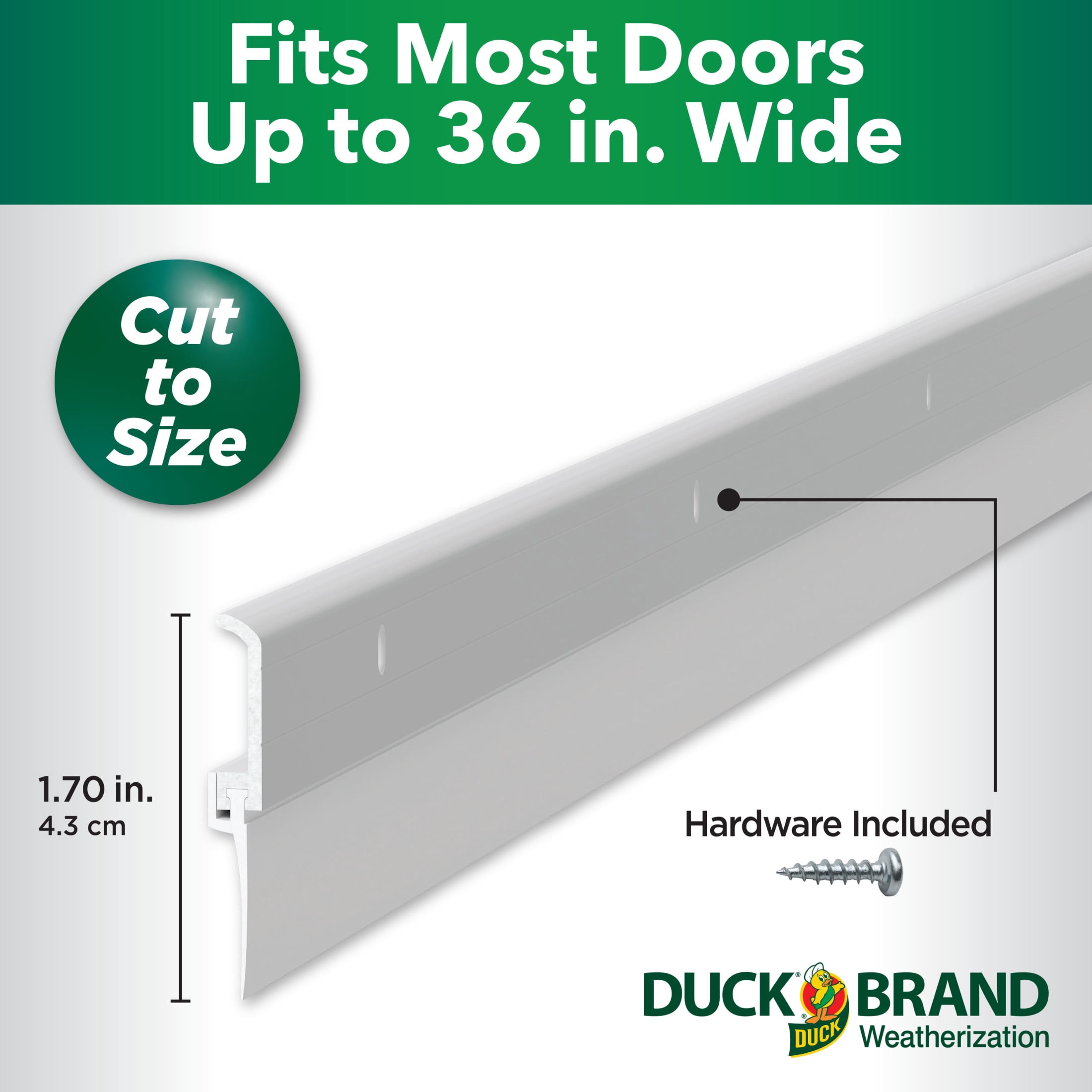 (3 pack) Duckbrand, 1.63 Inches X 36 Inches White Aluminum Standard Door Bottom Seal, Attaches Securly, Blocks Drafts