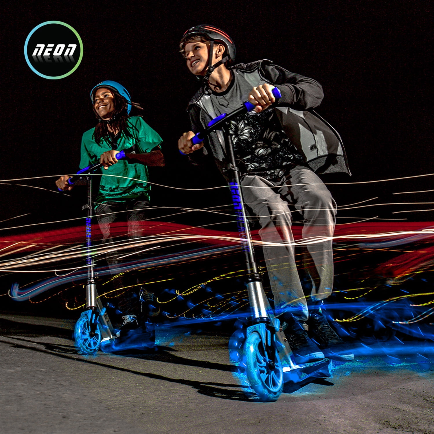Neon Flash Kids Scooter with LED Lights Blue Light Up Deck & Wheels