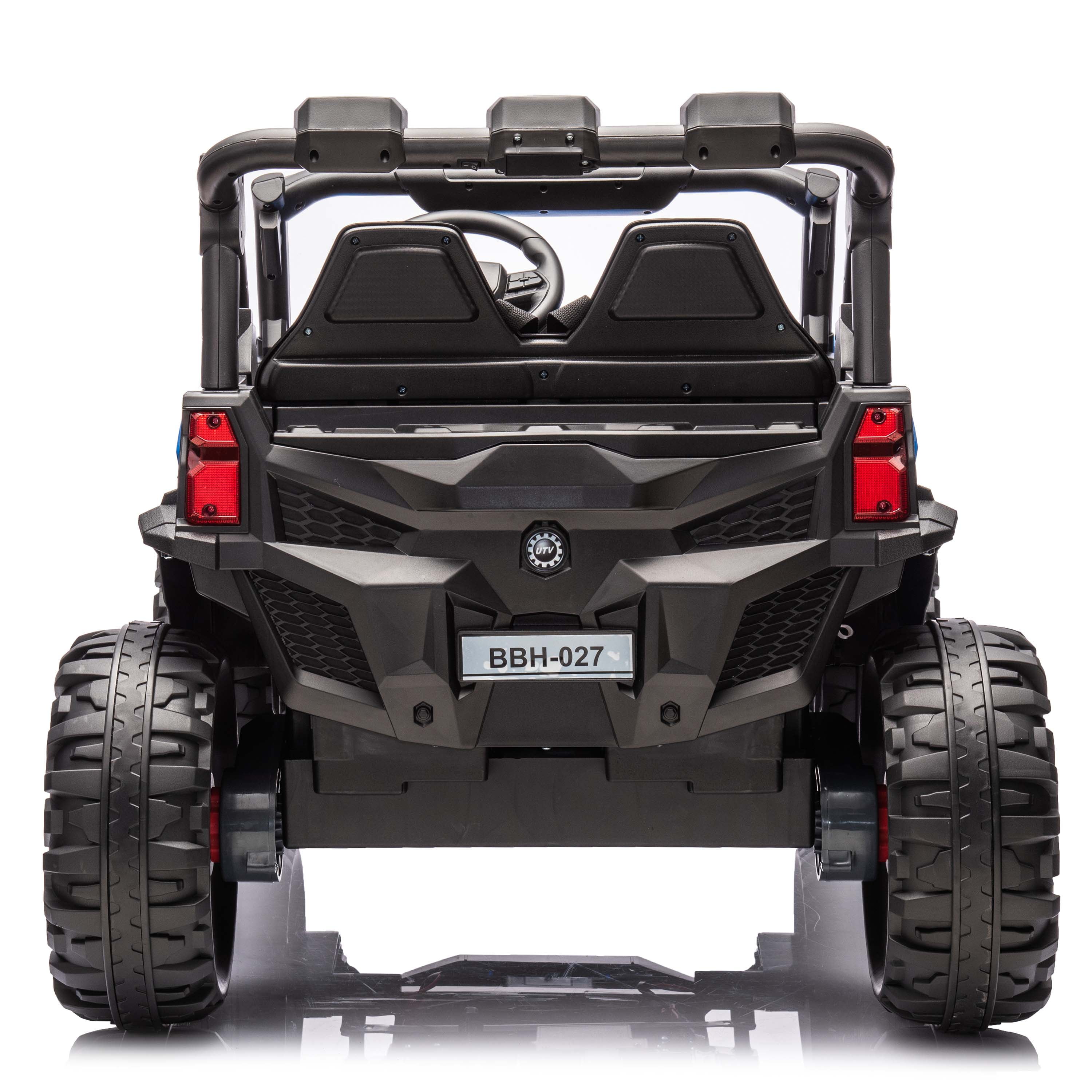 Joyracer 4WD 24 V Ride on Toys UTV with 2 XL Seaters, 4*200W Motor Kid Electric Power Car Wheels with Remote Control, LED Lights, Spring Suspension, 3 Speeds, Bluetooth Music, Black