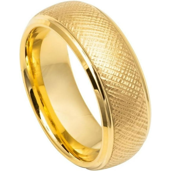 Ring for Men and Ladies ipauly inc Ring Yellow Gold IP Florentine Finish Domed Stepped Edge – 8mm Wedding Band Ring Ideal Rings for Couples