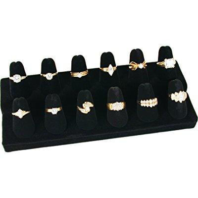 Black Velvet Finger Ring Display Showcase Jewelry Display Ring Holder Tray 
