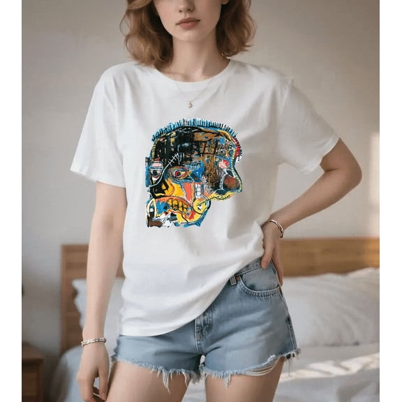 Abstract Face Basquiat Inspired Modern Art Drawing Graphic Unisex T-Shirt.PNG V90225 up to size 5XL
