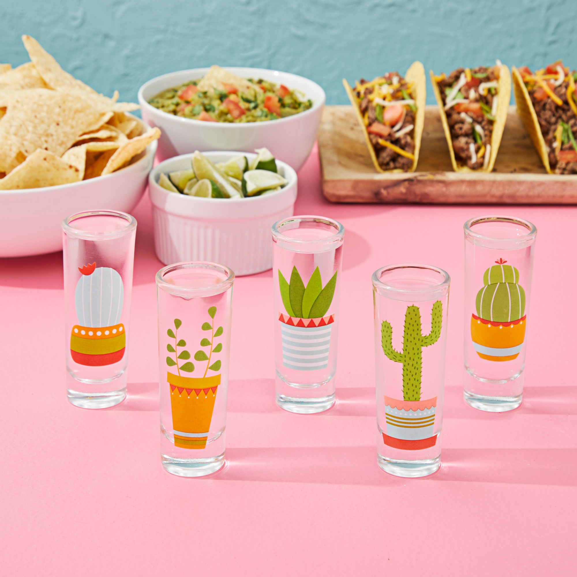 5 Pack Shot Glasses Set with Cactus Designs for Bachelorette, Fiesta Supplies, Western-Themed Party, Round, Decorative Shot Glasses with Heavy Base for Tequila, Whiskey, Vodka (2 oz) - image 4 of 10