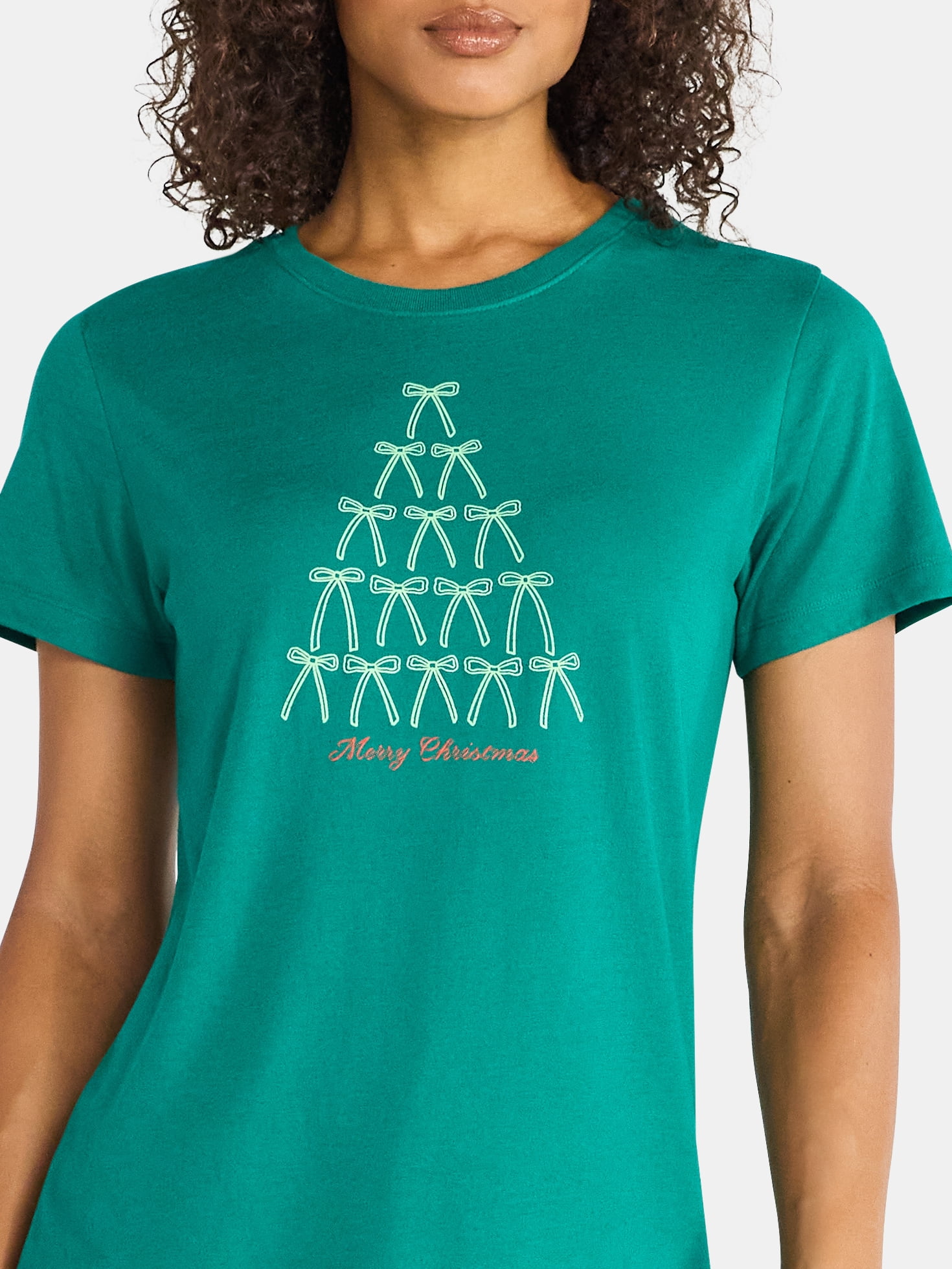 Christmas Women's Bow Tree Graphic Tee from Holiday Time, Sizes S-XXXL