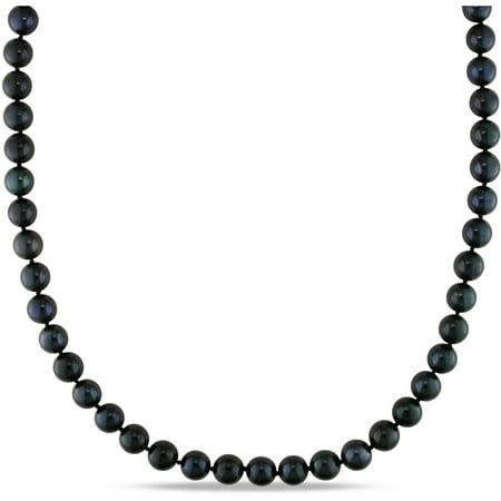 6-6.5mm Black Round Akoya Pearl 14kt White Gold Strand Necklace, 18