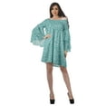 thumbnail image 3 of Moomaya Turquoise Green Womens Off Shoulder Summer Beach Dress Cotton Vacation Dress With Bell Sleeves - S, 3 of 7