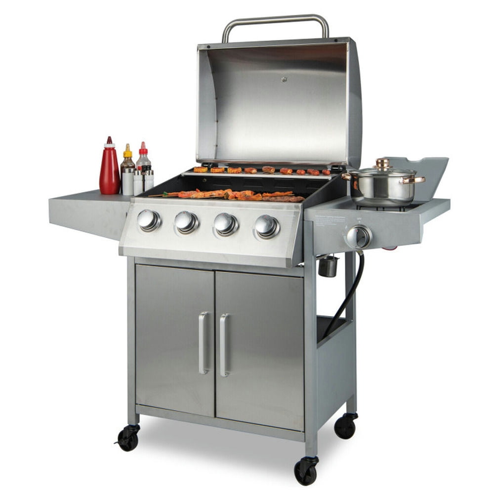 Yardi Yard 50000BTU 5-Burner Propane Gas Grill with Side Burner and 2 Prep Tables-Silver, Camping Stove for Outdoor Cooking