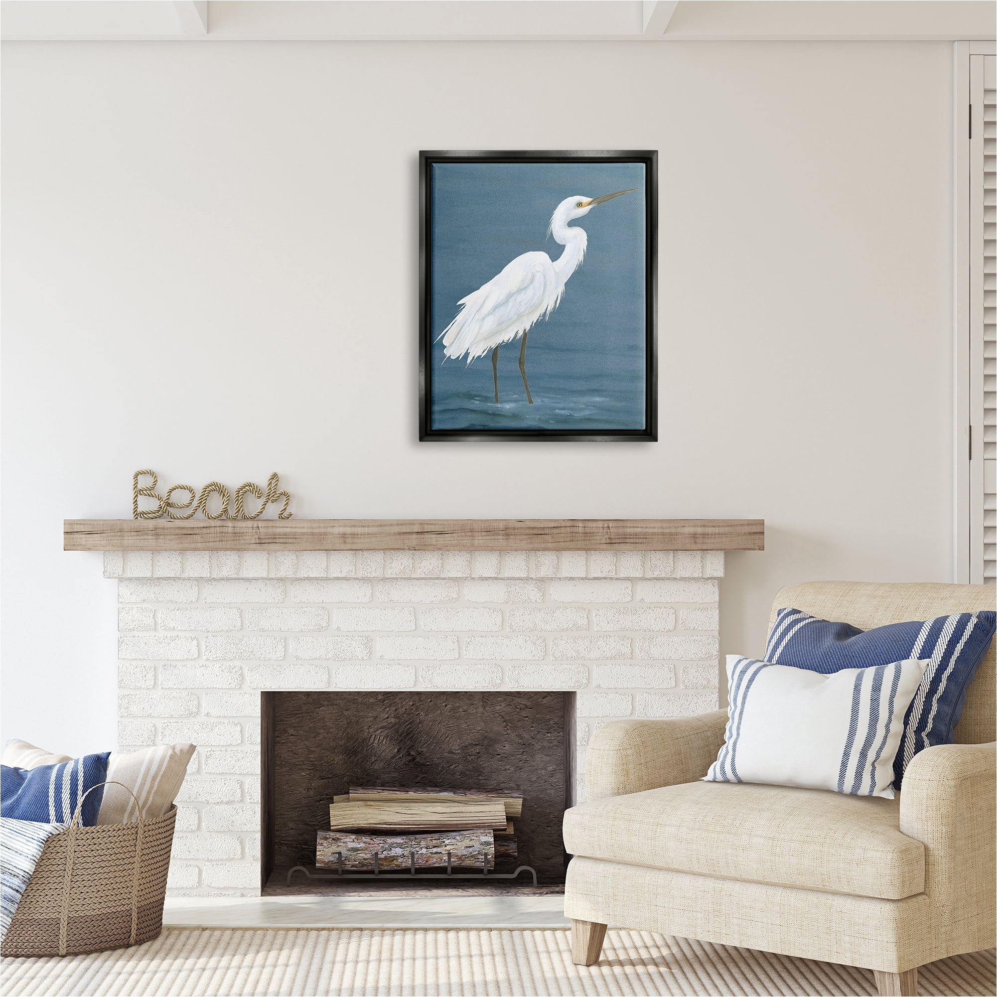 Stupell Industries Egret in Shallow Water Animals & Insects Painting Black Floater Framed Canvas Art Print Wall Art, 25 x 31