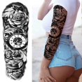 thumbnail image 1 of Cráneo Guerrero Tatuajes Temporales Manga Para Hombres Mujeres Adultos Realista Falso Tatuaje Pegatina Negro León Soldado Grande Tatoos, 1 of 4