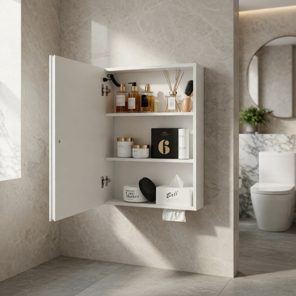 Hommoo Modern LED Bathroom Medicine Cabinet with Anti-Fog Mirror, Soft White Lighting & Wall-Mounted Aluminum Frame, One-Door Storage for Small Bathrooms, White