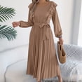 thumbnail image 7 of XUNKUSGA Maxi Dress Loose Long Sleeve Smocked Square Neck Womens Casual Dresses Fashion Ruffle Pleated Flowy Women's Dresses Classic Soild Color Church Belted Dresses for Women S-XL Brown, 7 of 7