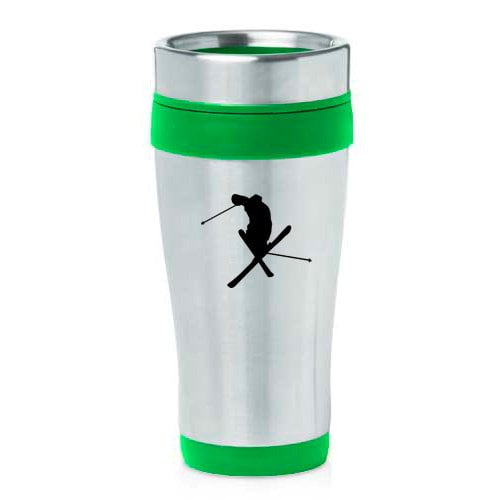 16oz Insulated Stainless Steel Travel Mug Ski Skier Extreme Sports Trick (Green ) by