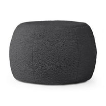 Shearling Pouf Ottoman - Faux-Lamb Plush Footrest - Modern Home Decor - Small Black Pouf for Living Room, Cozy Seating & Comfort
