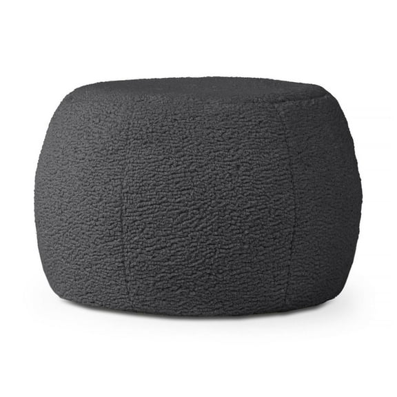 Shearling Pouf Ottoman - Faux-Lamb Plush Footrest - Modern Home Decor - Small Black Pouf for Living Room, Cozy Seating & Comfort