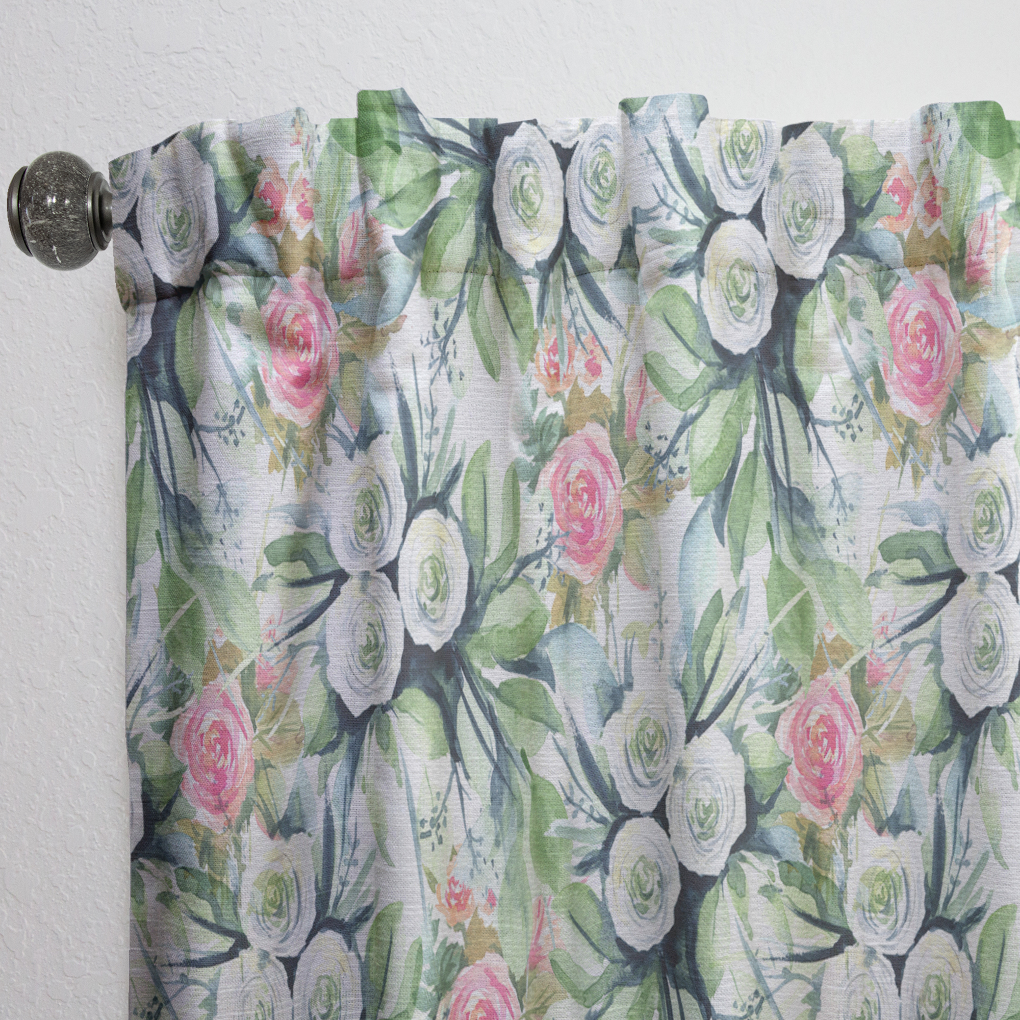 Designart 'Flowers With Green Leaves XII' Floral Curtain Panel