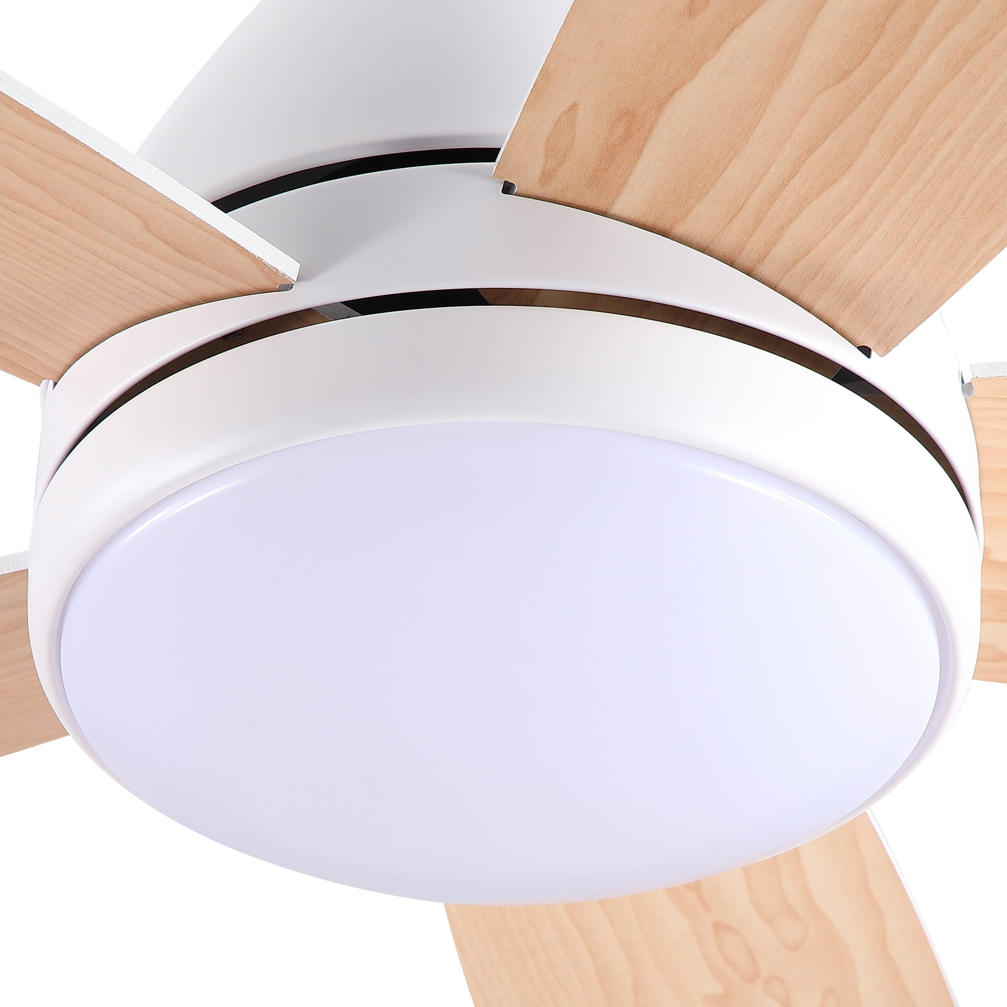 Leumius 52" White Ceiling Fan with Intergrated LED Light Kit, Remote Control, 5 Plywood Blades and Work with Smart APP for Living Room Bedroom