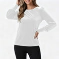 thumbnail image 5 of Inverlee Velvet Round Neck Shirts for Women Trendy Lantern Long Sleeve Solid Tops Winter Pleated Casual Blouse, 5 of 7