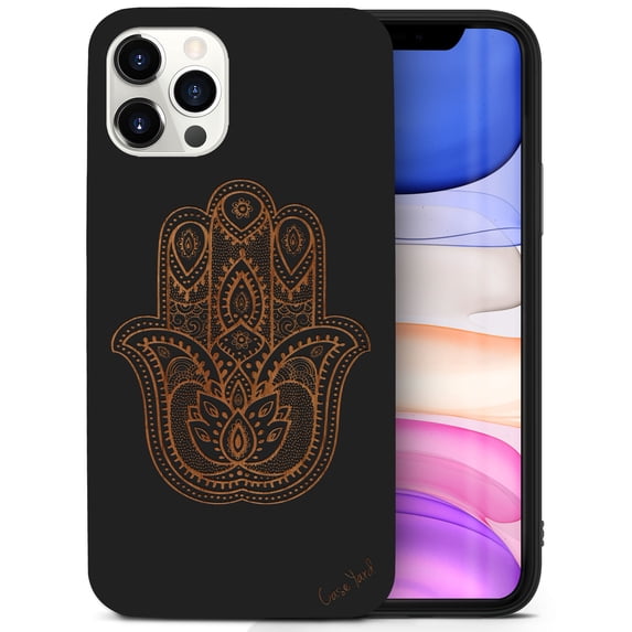 Case Yard Wooden Case for iPhone-11-Pro-Max Soft TPU Silicone cover Slim Fit Shockproof Wood Protective Phone Cover for Girls Boys Men and Women Supports Wireless Charging Hamsa Hand Design